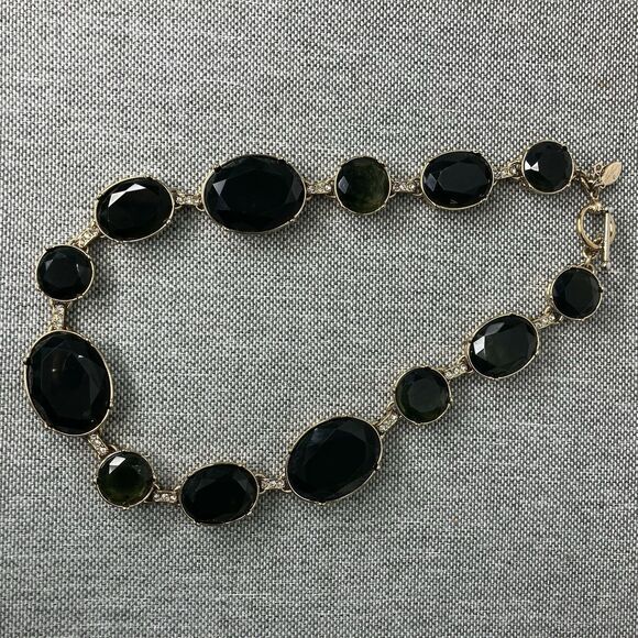 Ann Taylor Dark Green Chunky Gold Tone Rhinestone Statement Necklace Old Money - Picture 11 of 14